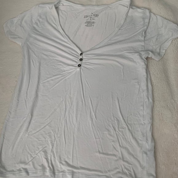 American Eagle Soft and Sexy White Button Top - Picture 3 of 5